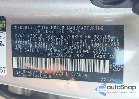 2005 Toyota Camry Std from USA, damaged, VIN 4T1BE32K05U567668